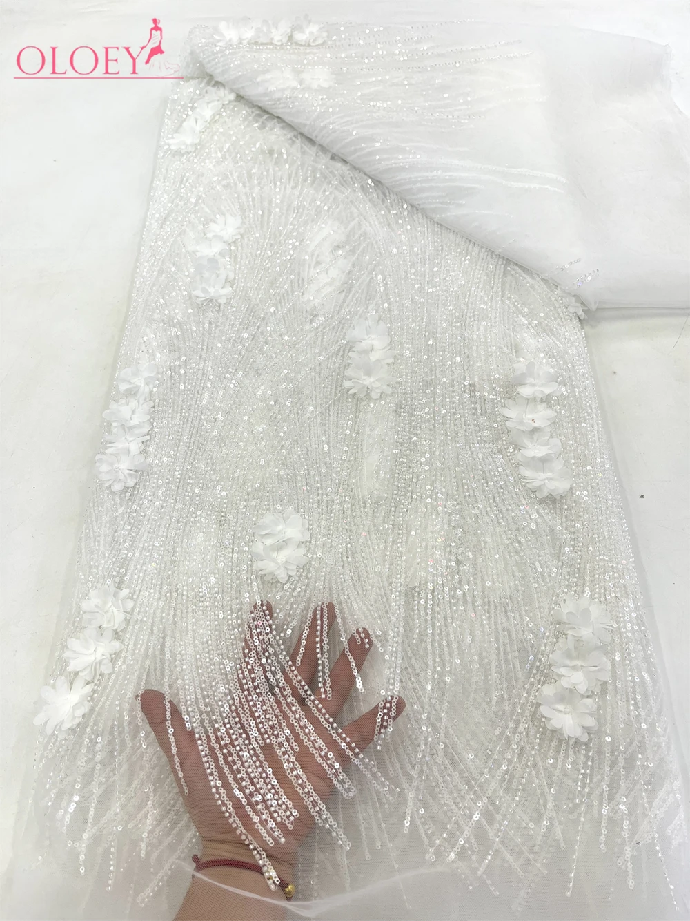 High-Quality African Nigerian Elegant 3D Embroidered Beaded Lace Fabric 2024 French Lace Fabric With Stones For Party Wedding