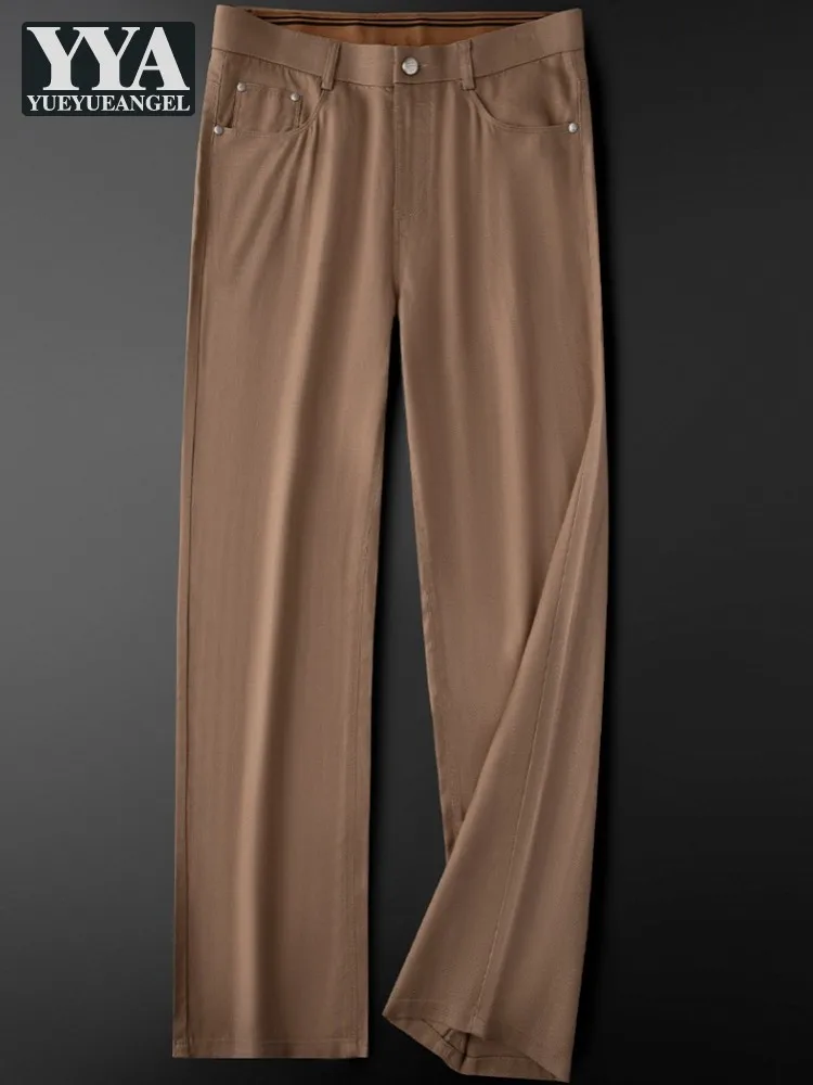 

Summer Mens Solid Color Mid Waisted Straight-Leg Pants Business Casual Pant Pocket Ankle Length Trousers Hot Sale Fashion Males