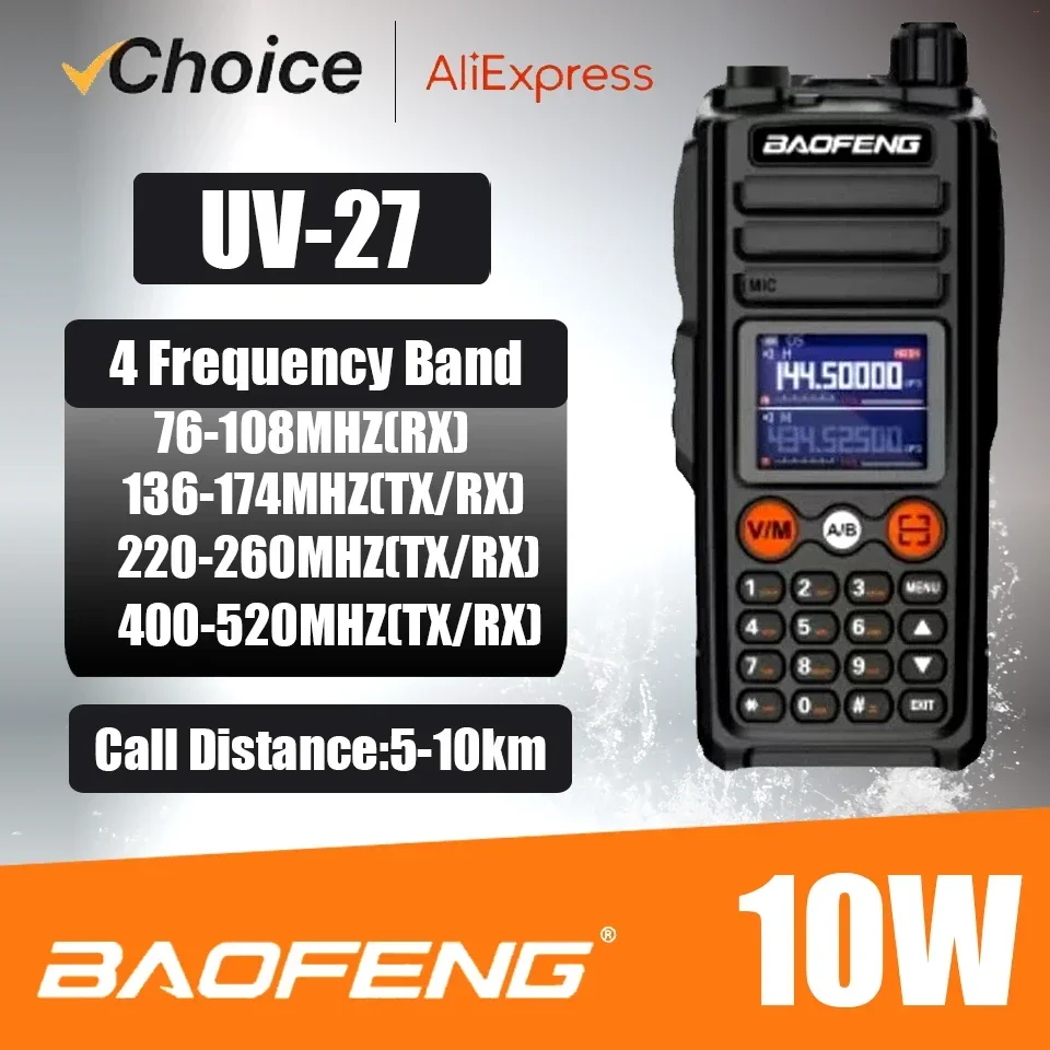 Baofeng Official Store 2024 New UV 27 Ham 999CH Walkie Talkies 5-10km 10watt Tri Band Two Way Radio