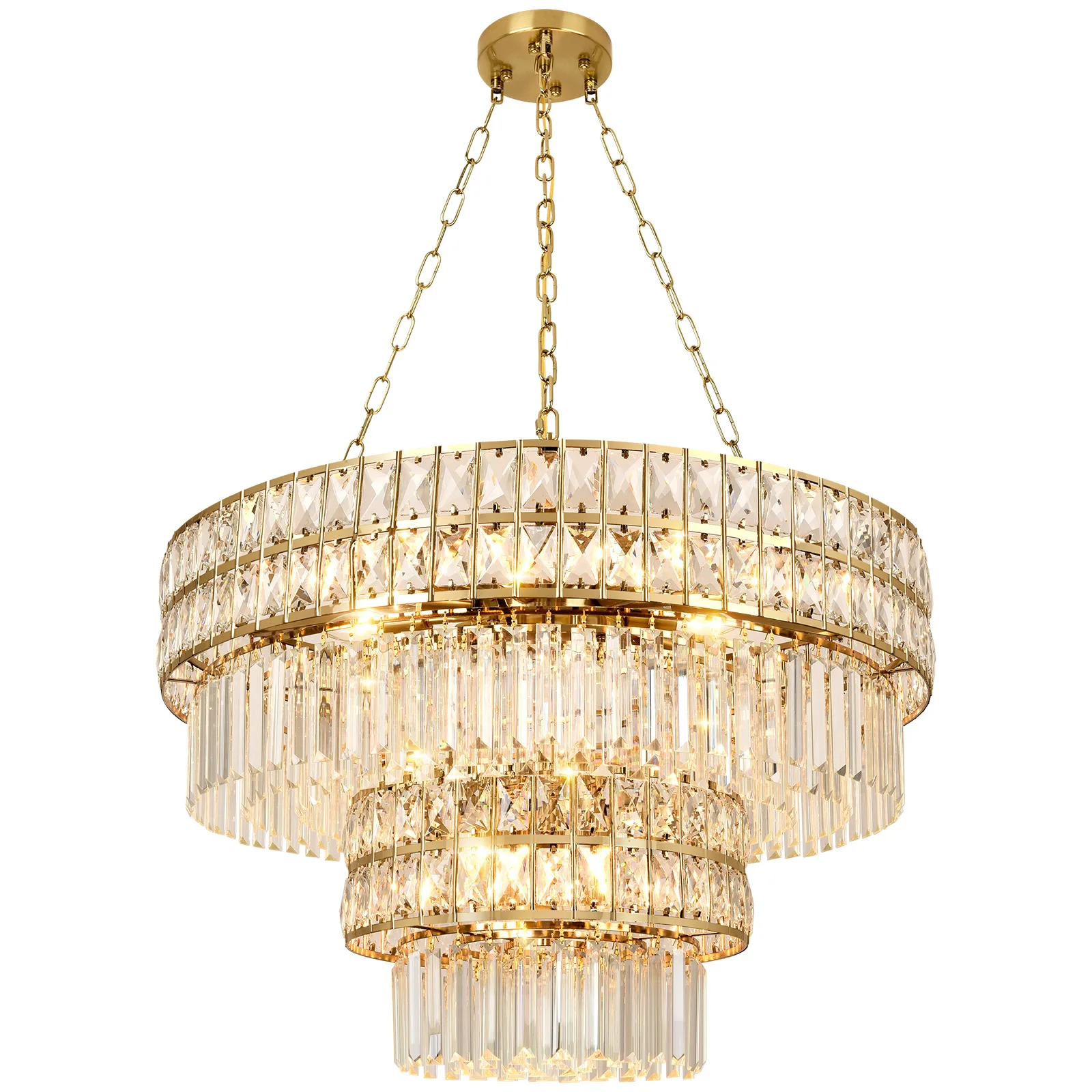 Modern Crystal Chandelier Gold Finish Light Fixture,Round Crystal Pendant Light Hanging Lamp,for Living Room,E12 x16,Ø29.5 inch