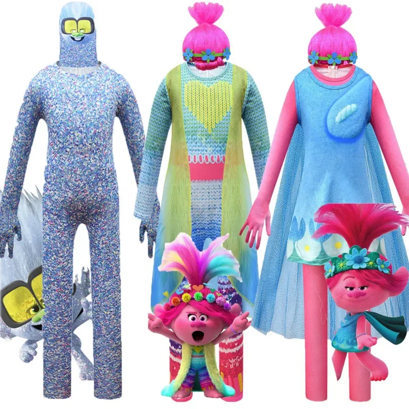 Trolls2 children's tights cosplay Halloween little diamond costume poppy lace dress cosplay boy girl birthday gift wig costume