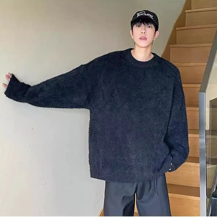 

Loose Fit Men's Knitwear round Ne Sweater Large Size 300 Pou Autumn Winter Japanese Sle Vintage Couple's Lazy Sle