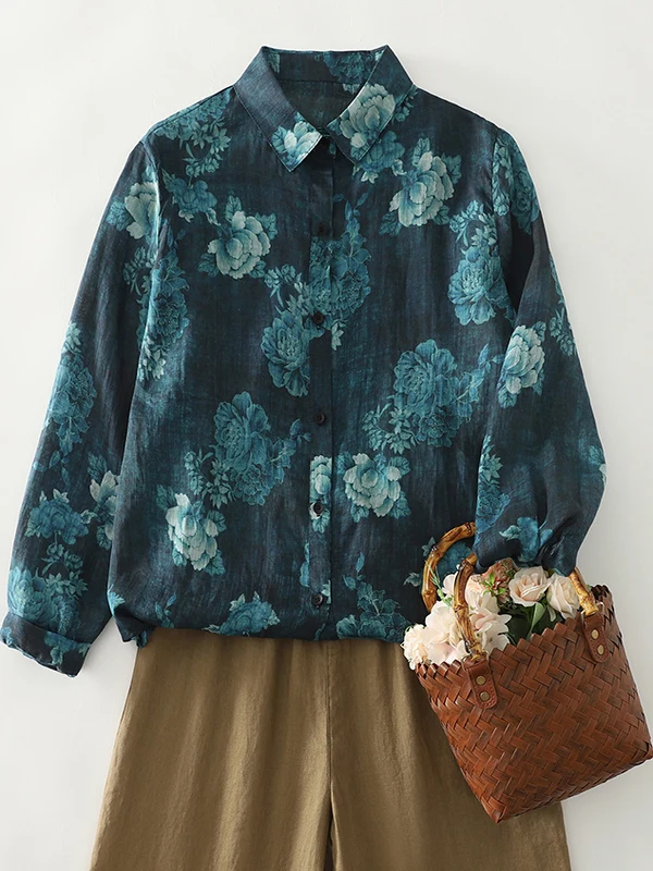 

Retro Floral Long Sve Women's irt Design Sensation Artistic plus Size Cotton Casual Faion Autumn New Sle Top