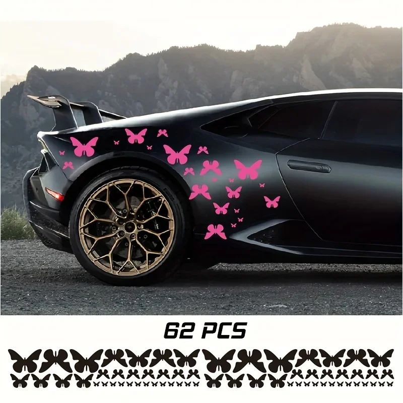 

62pcs Cute Beautiful Butterfly Graphic Car Side Door Stickers Set DIY Fashion Auto Body Styling Automobiles Bumper Vinyl Decals