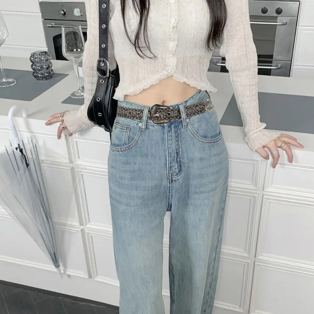 

Women Man Chic Round Rivet Belt Y2K Harajuku Carved Waist Strap Vintage Alloy Buckle Waistband