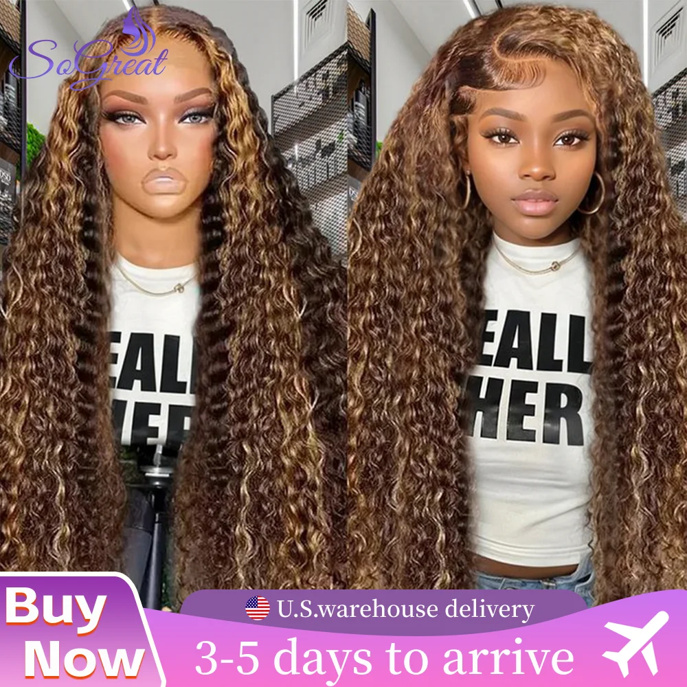 

SoGreat Highlighted Wig Human Hair 13x6 Curly Wigs Deep Wave Water Wave 13x4 Lace Frontal Highlight Wig Colored Brazilian Hair