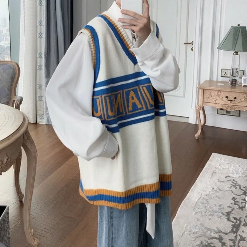 الخامس الرقبة أكمام محبوك سترة اللون حظر رسالة الكورية نمط المتضخم زمم الرجال عادية ربيع الخريف تنوعا العصرية