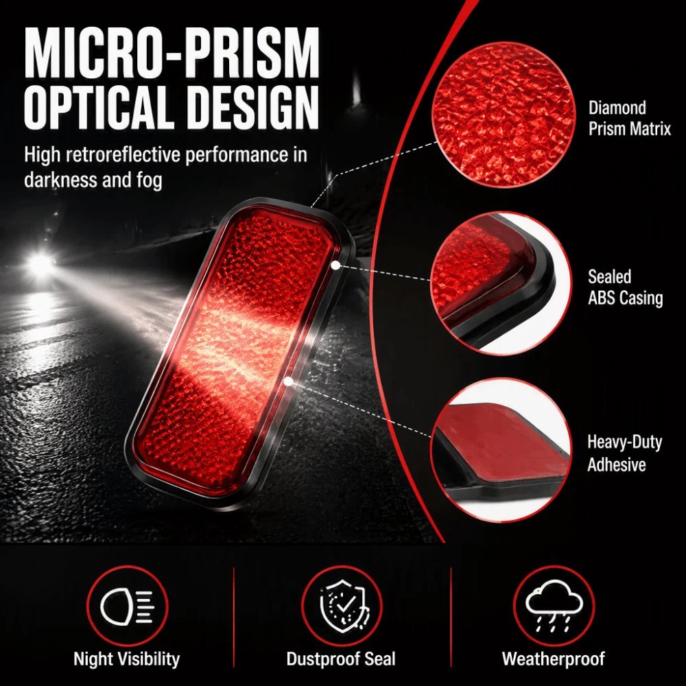 4PCS Bright ABS Reflective Sticker Red/Yellow Durable Safety Reflector Warning Marker Vehicle Night Safety Upgrade