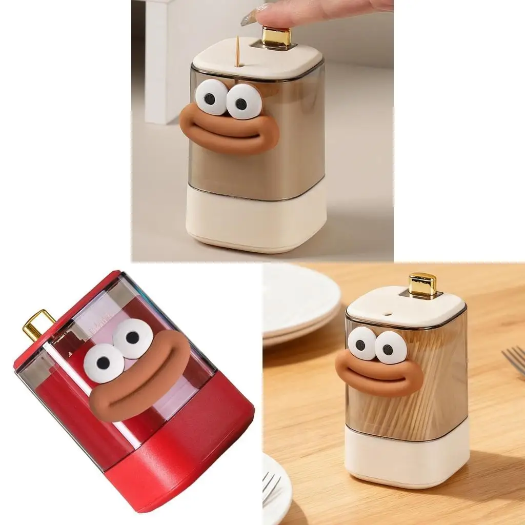 F19B Humorous Kitchen Accessory Toothpick Dispenser Ergonomic Press Top Dustproof Case