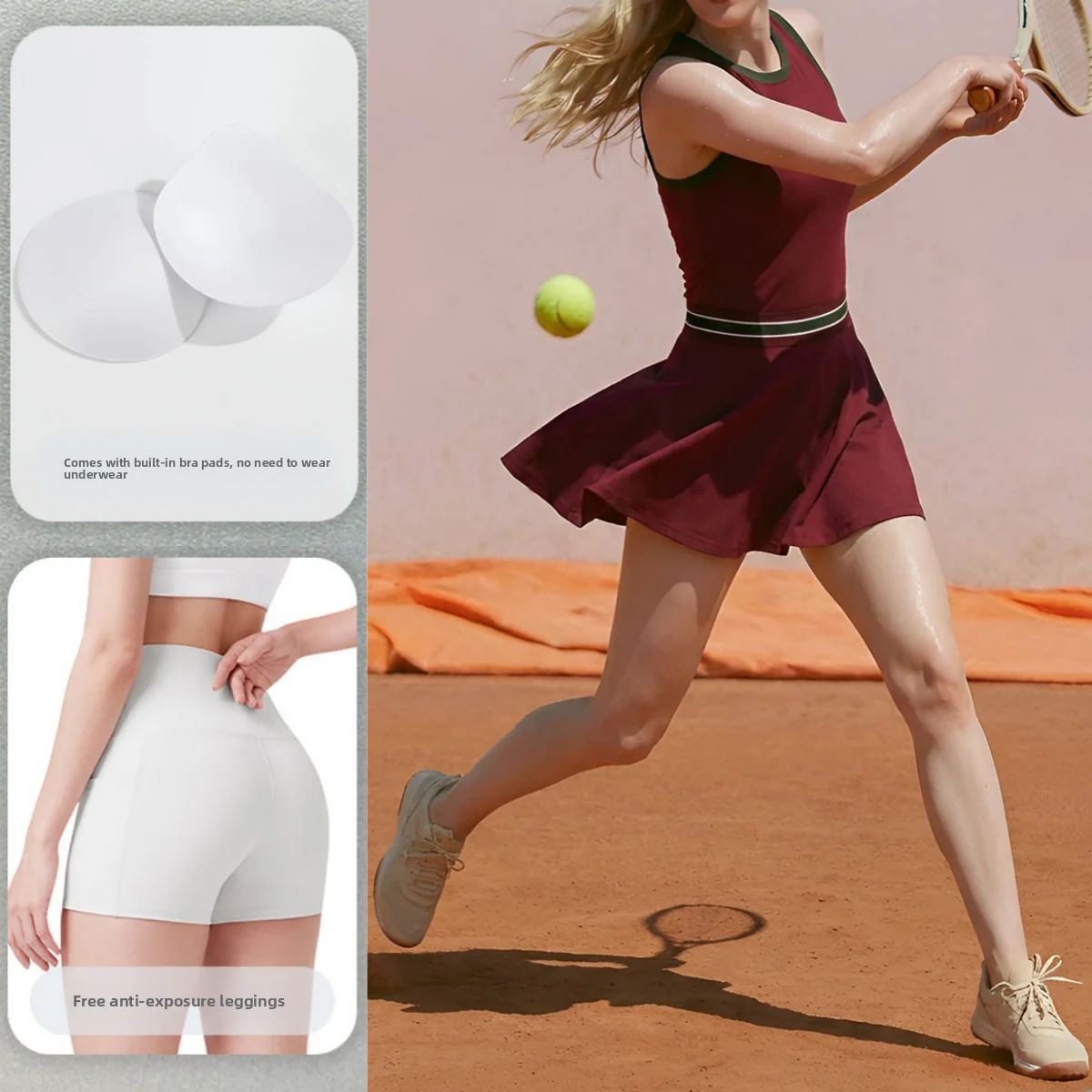 Women's Tennis Dress Pleated Skirt with Built-in Shorts Racerback Workout Dress Quick Dry Activewear for Golf Badminton Running