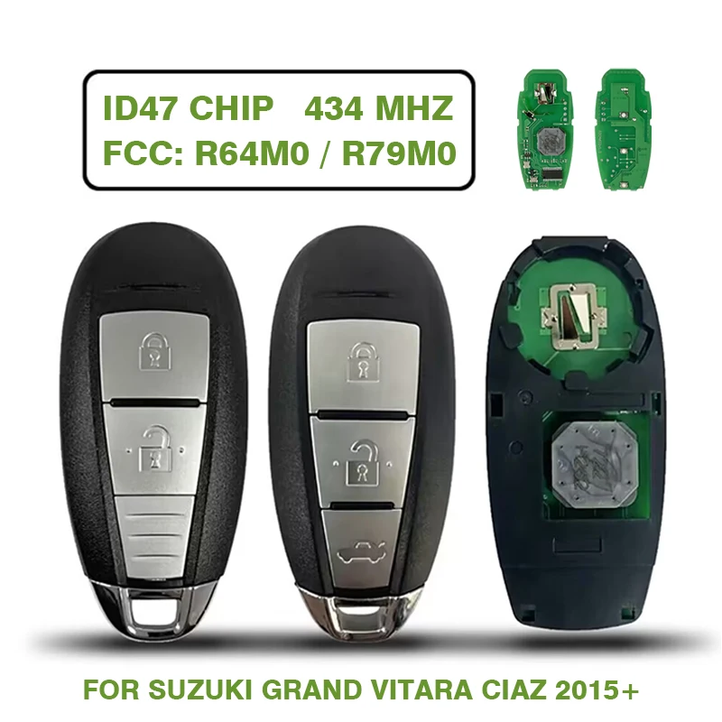 CN048018 Keyless Remote Fob For Suzuki Grand Vitara Ciaz 2015+ Smart Key 2013DJ1464 R64M0 2013DJ1474 R79M0 434MHz ID47 Chip