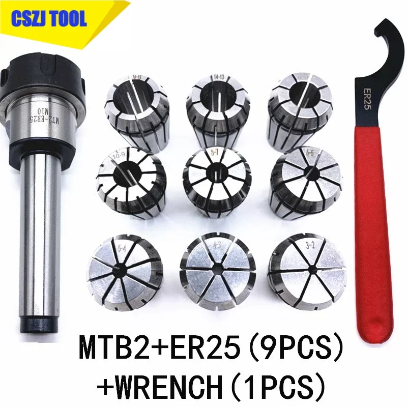 CSZJ ER25 Spring Clamps 9PCS MT2 ER25 M12 1PCS ER25 Wrench 1PCS Collet Chuck Morse Holder Cone For CNC Milling Lathe tool