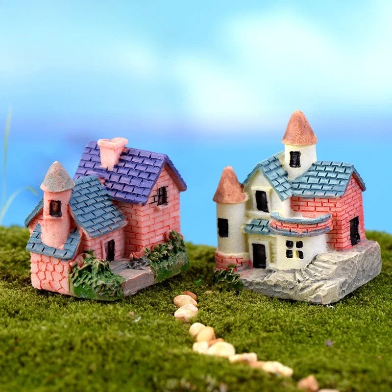 Small Crafts Mini House Model Brick Villa DIY Moss Micro Landscape Garden Succulent Flowerpot Decoration Resin Ornament Hut