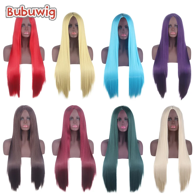 

Bubuwig синтетические волосы 80 см длинные прямые парики для косплея 26 цветов средняя часть женские вечерние модные аниме парики термостойкие