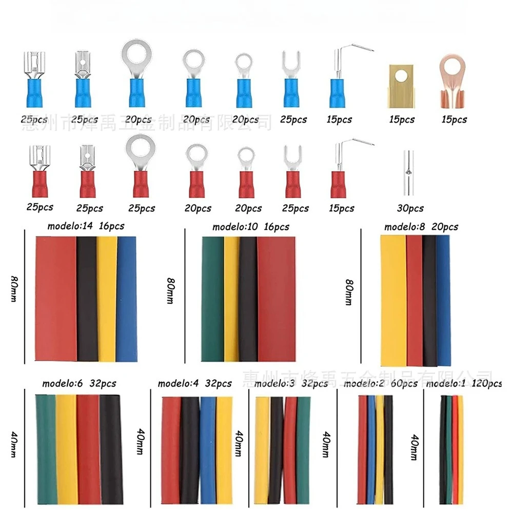 678PCS Pre-insulated Spade / RV / SV European Cold Crimp Wire Terminals Kit, Electrical Connectors with Color Heat Shrink Tubing