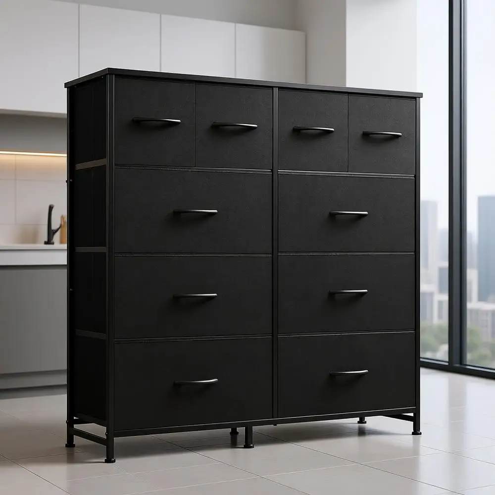 

Тумба-комод с 10 ящиками, высокий органайзер, стеллаж для хранения, шкаф, металлические ножки, деревянная столешница для спальни или гостиной