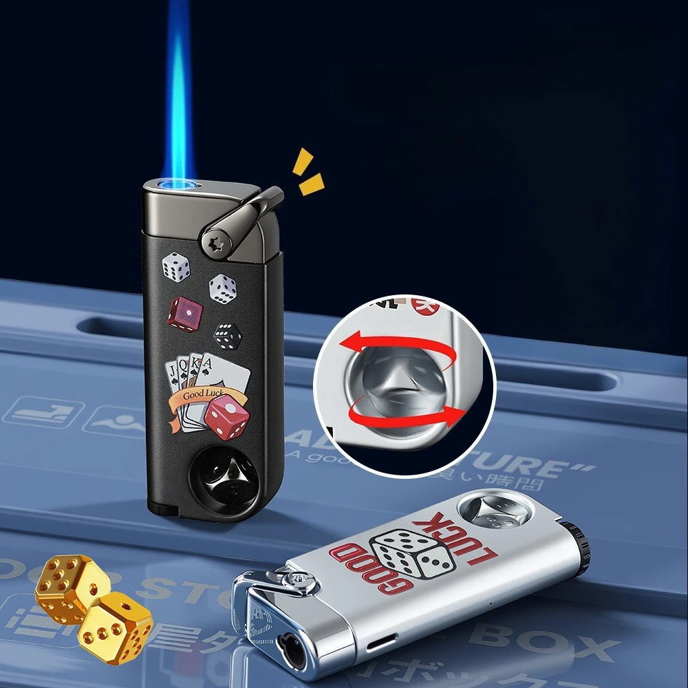 New Butane Gas Lighter Rotating Play Windproof Metal Lighter Blue Flame Swing Arm Inflatable Lighter Cigarette Accessories Gift