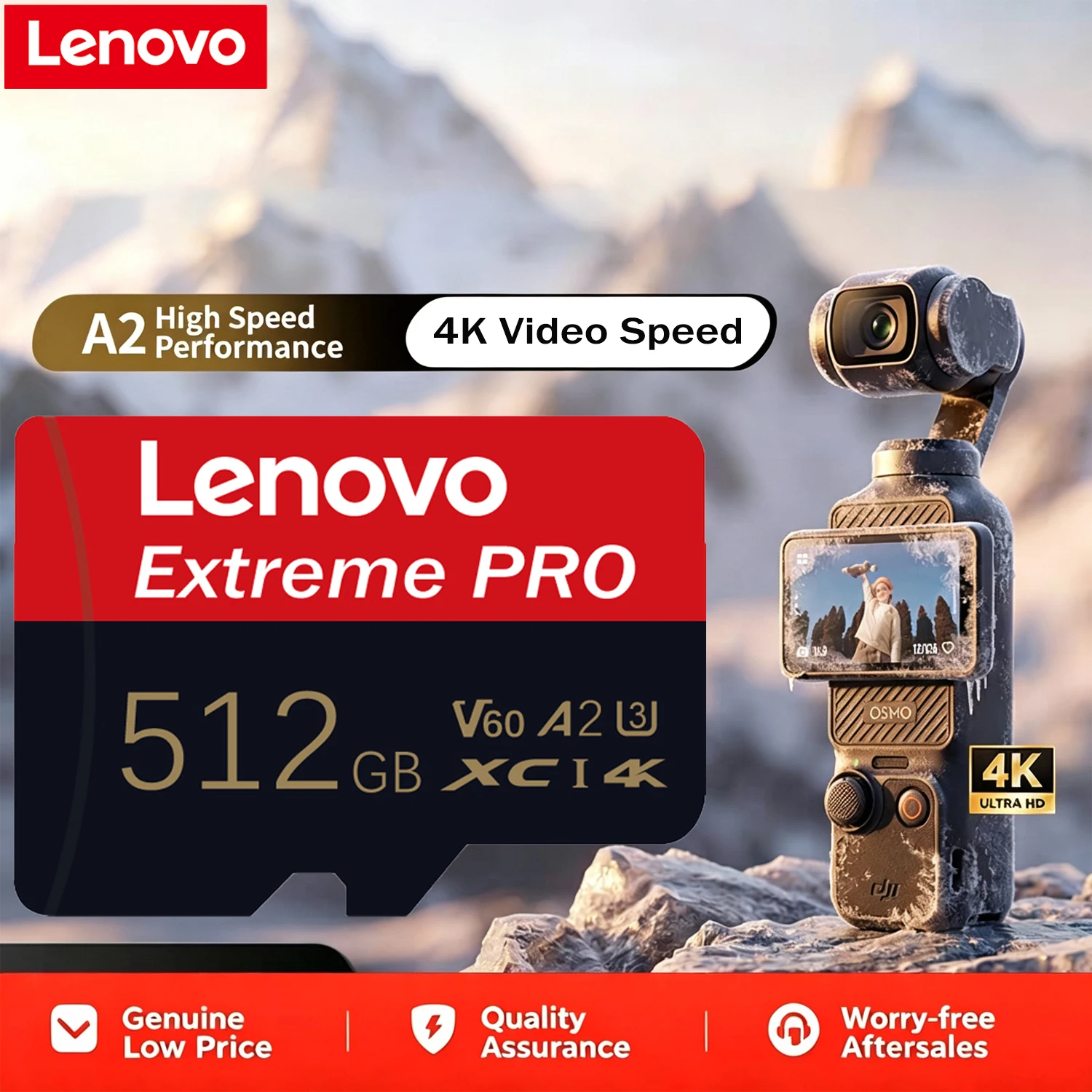 Cartão de Memória Micro TF SD de Alta Velocidade Lenovo, Suporte 4K V60 U3, Cartões Flash TF para Câmera de Drone DJI, Monitoramento, Extreme Pro.