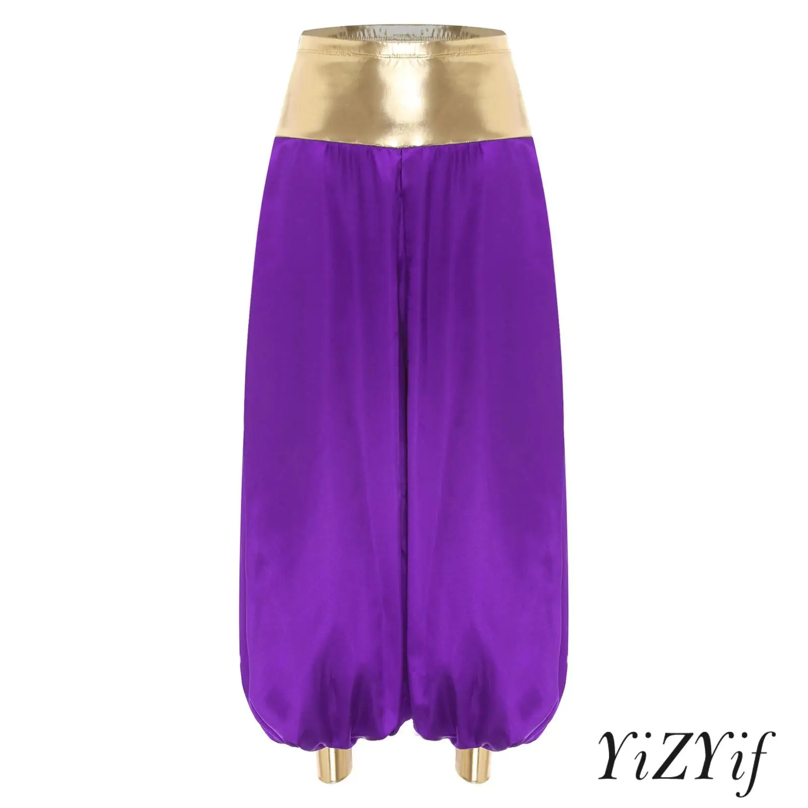 

‌Womens Shiny Puff Pants Costume Side Zipper Metallic Shiny Patchwork for Stage Performance Princess Halloween Cosplay Carnivals