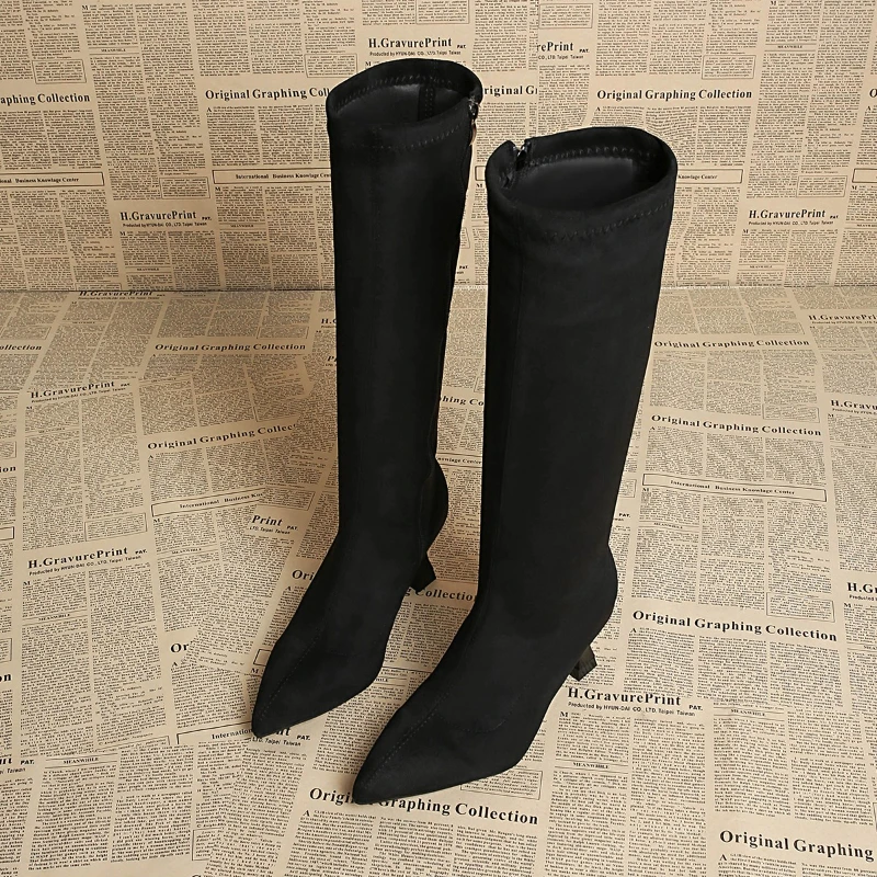 العلامة التجارية الجديدة المرأة عارضة بلون الجلد المدبوغ أحذية عالية، مصمم الخريف نمط عالية الجودة كعب مكتنز منتصف العجل الأحذية أحجام 35-42 #5