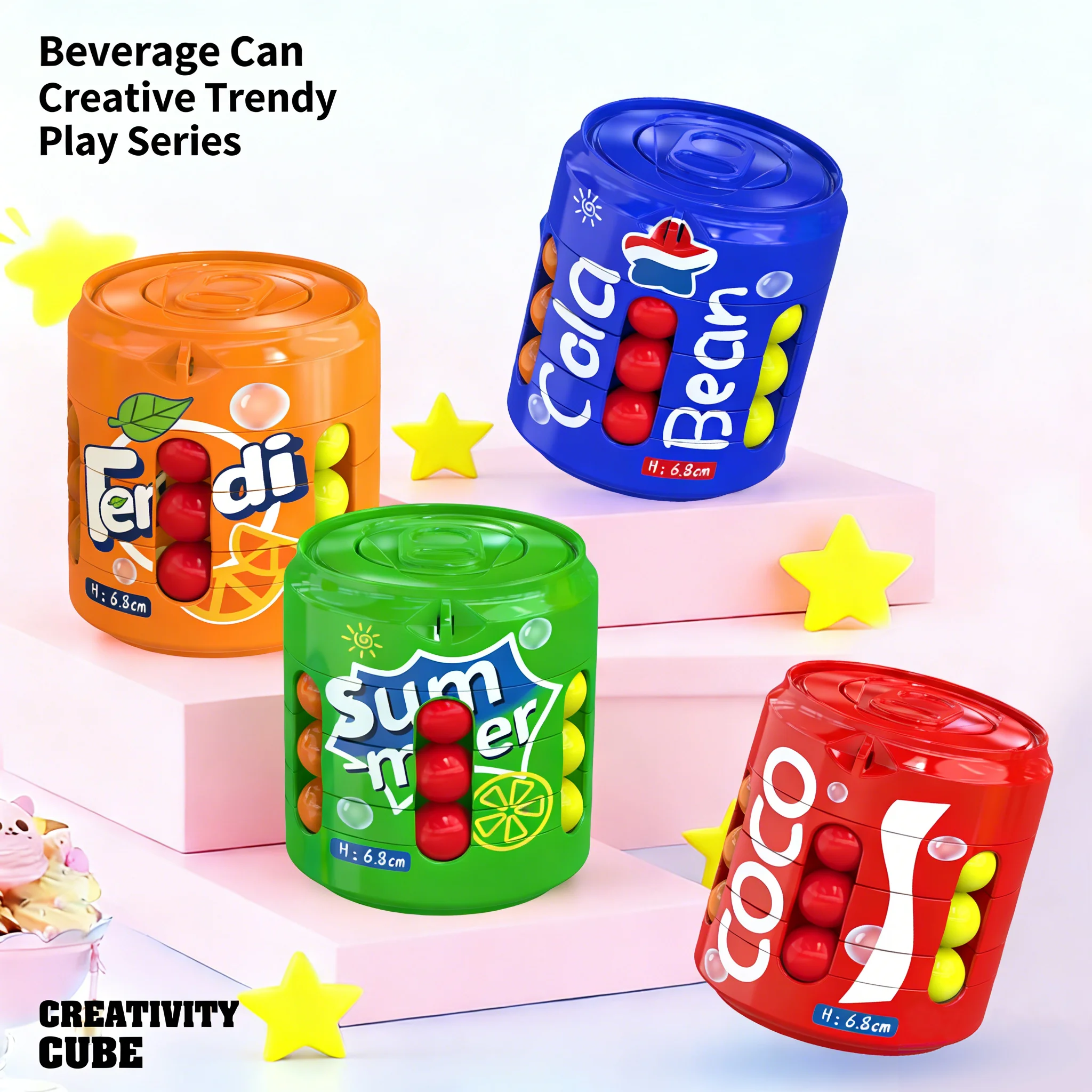 ストレス解消コーラ缶キューブフィジェットトイ - 子供用マジックビーン指先スピニングトップ、赤ちゃんの教育パズル玩具