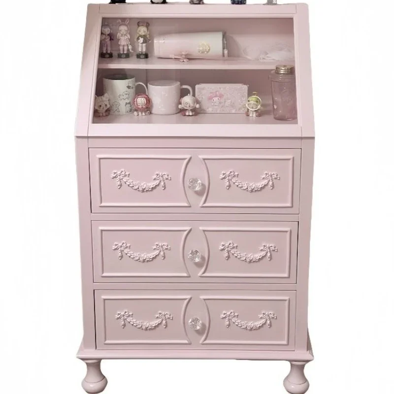 French wooden bucket cabinet, side cabinet, dopamine color storage locker, princess style figure display cabinet, girl heart