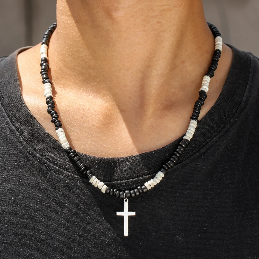 

NADEEM New Summer Holiday Natural Coconut Shell Cross Pendant Necklace for Men Trendy Handmade Beaded Necklace Jewelry Wholesale