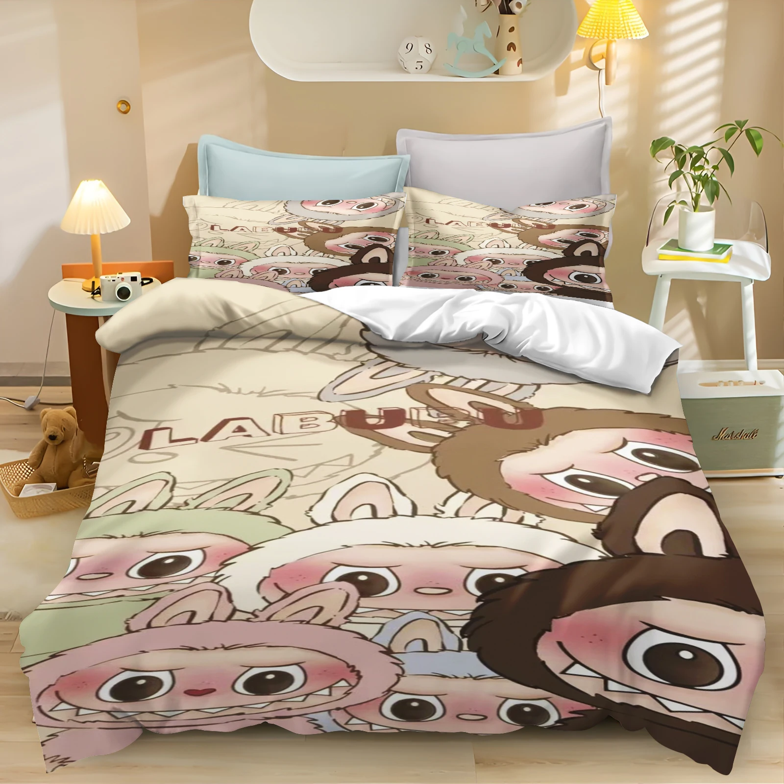 Labubu Cartoon Duvet Cover Anime Zimomo Printed Bedding Set Adults Children Pillowcase Printed Bedding Home Fashion Boys Girls