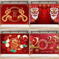 2025 Chinese New Year Spring Festival Backdrop Dragon Year Snake Celebration Family Portrait Party Decor Red Lantern Photo Prop