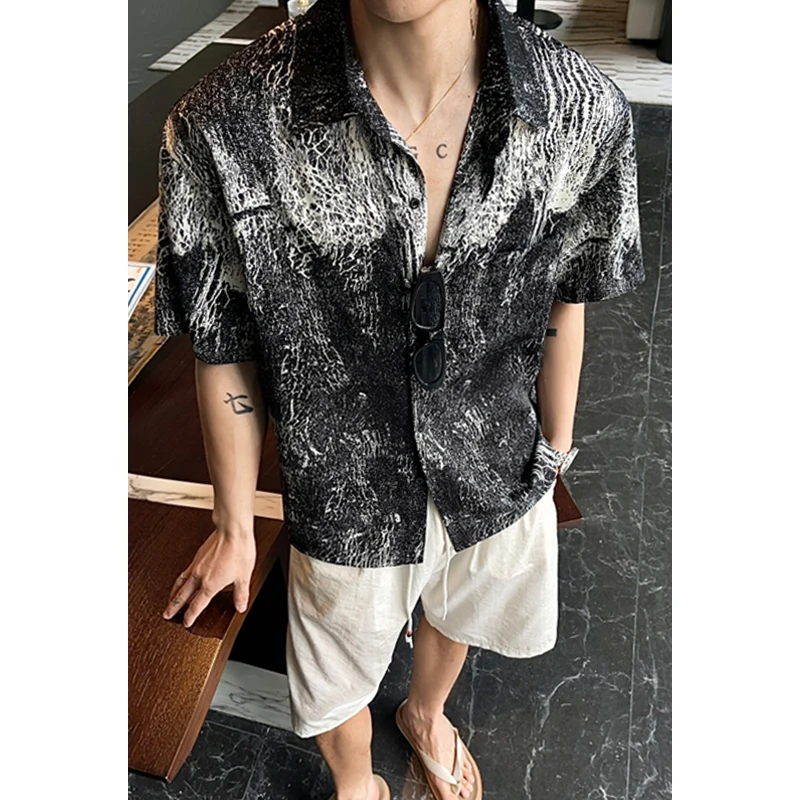 

Plus Size Men's Marble Print Short Sleeve Shirt Vintage Abstract Pattern Casual Button Down Top Summer Beach Wear M-XXXXXL