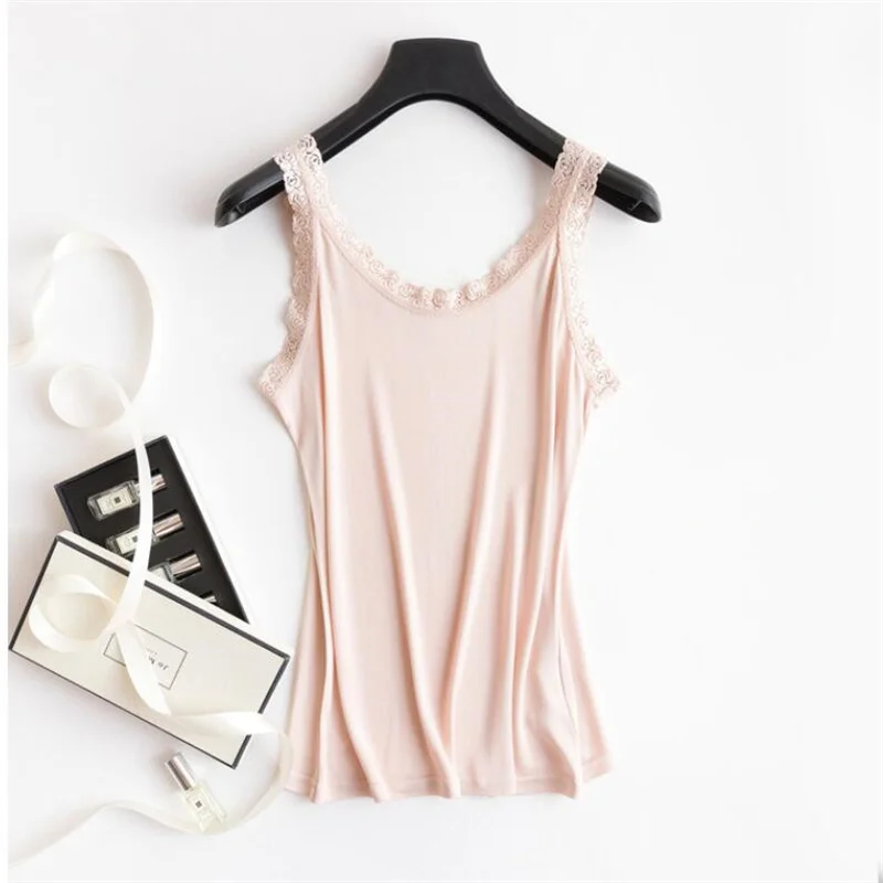 2022 Summer NEW 100% Natural Mulberry Silk Strap Top Women U Neck Solid Cami Vest Sleeveless Silk Tank Tops Ladies Lace Camisole