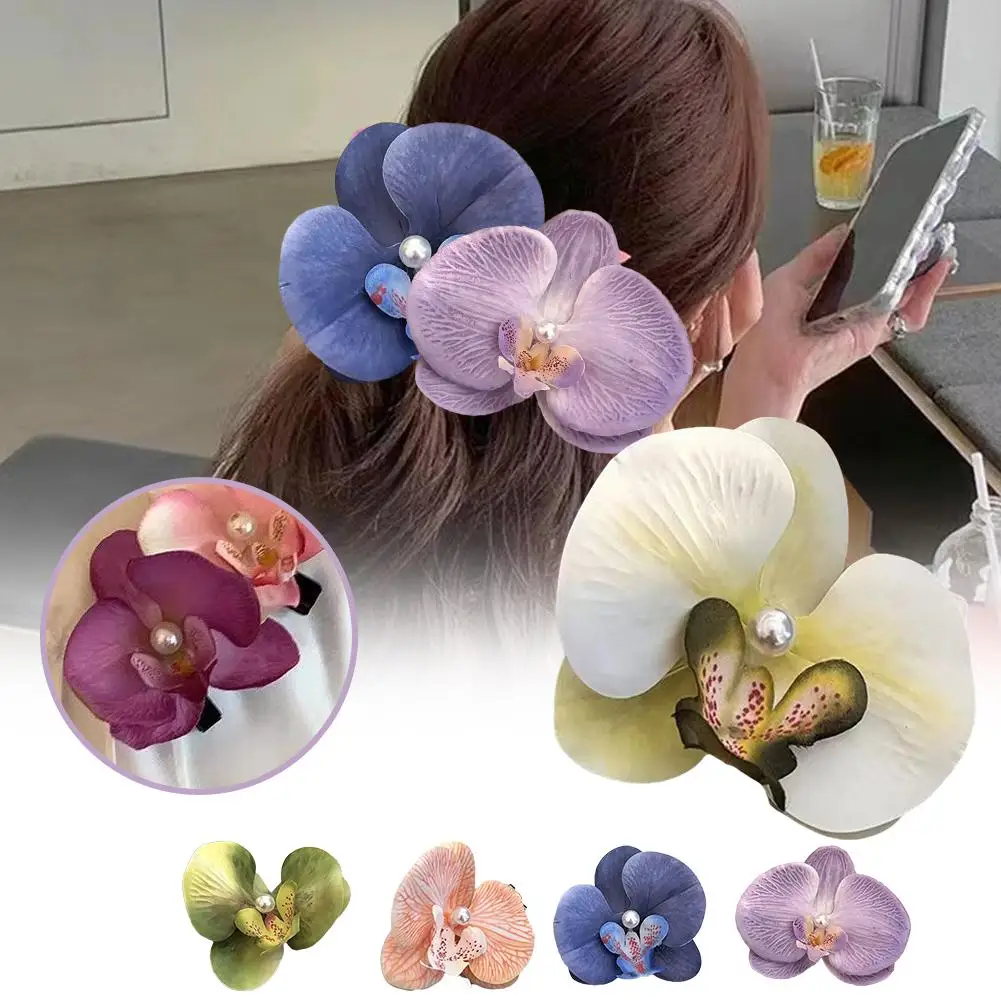 Pinzas para el pelo con flores para Primavera, horquilla Phalaenopsis a la moda, bonitas pinzas para el pelo para vacaciones en la playa, accesorios para el cabello, foto Pro B1Z1