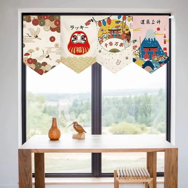VIKAMA Traditional Japanese-Style Triangular Hanging Curtain, Kitchen Room Divider, Dining Room and Bar Decor
