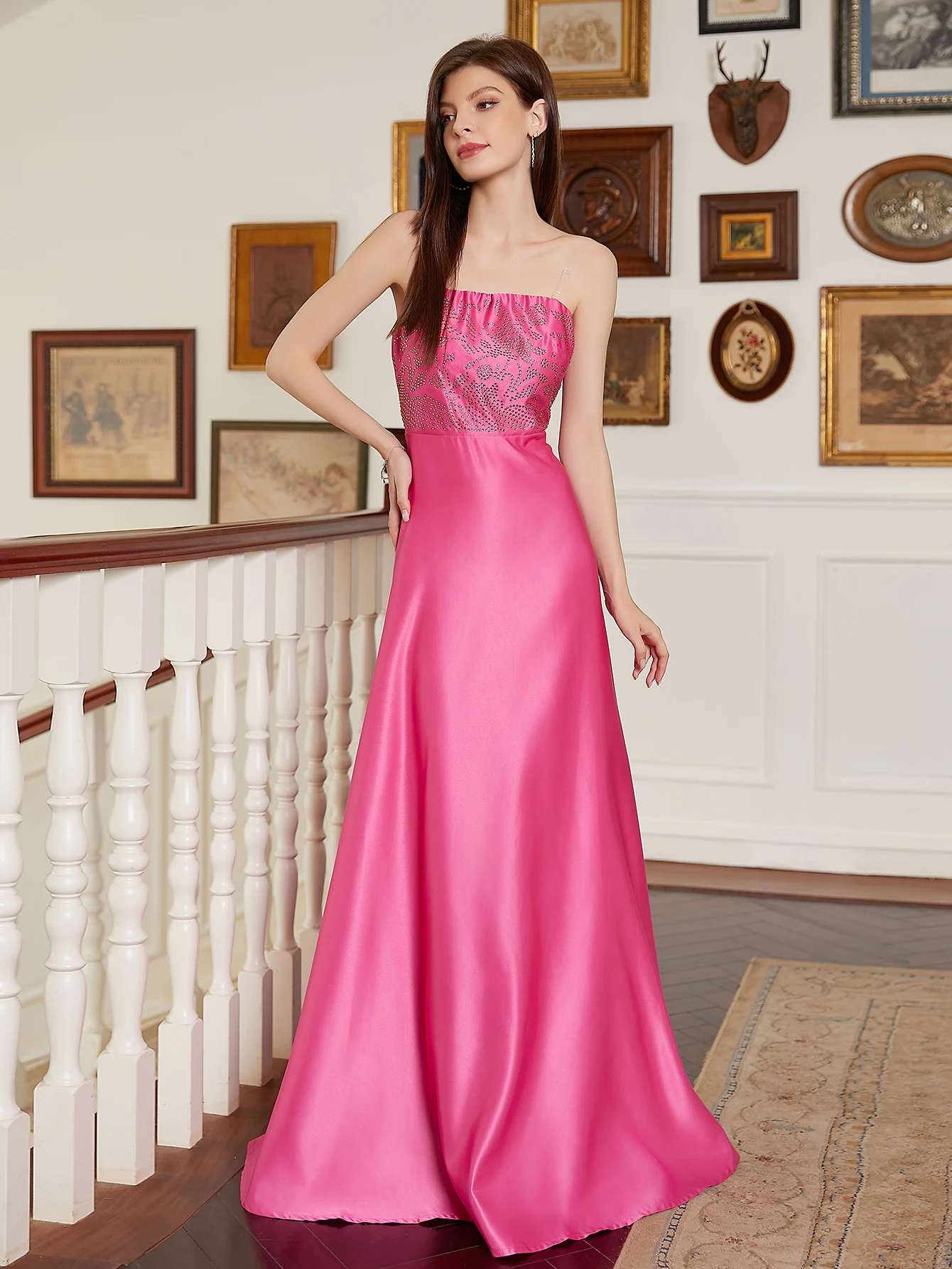 Strapless Satin Bridesmaid Dresses Long Bodice Prom Gown for Wedding Sleeveless Formal Party Gowns with Pocket 2024