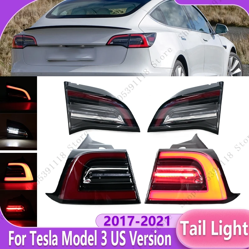 Car LED Tail Light Assembly For Tesla Model 3 2017-2021 US Version Rear Turn Signal Light Brake Lamp 107739800F 150208900B