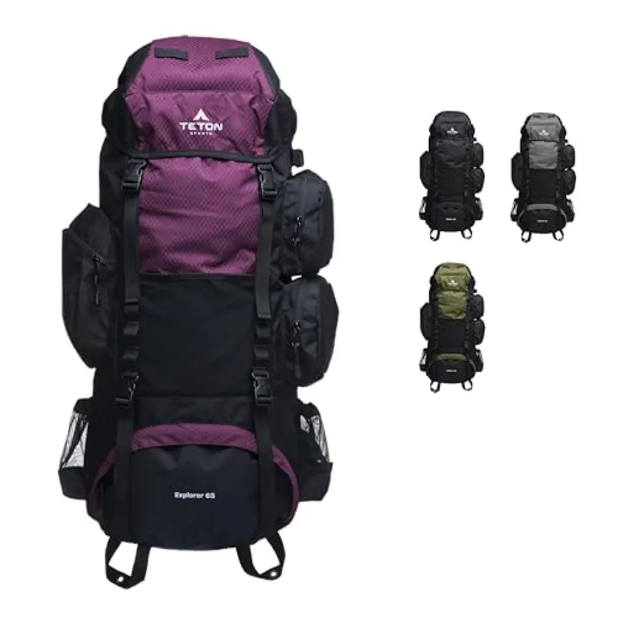 

Рюкзак Teton Explorer 65L с внутренним каркасом для походов, кемпинга и пешего туризма, с дождевиком, цвет Huckleberry