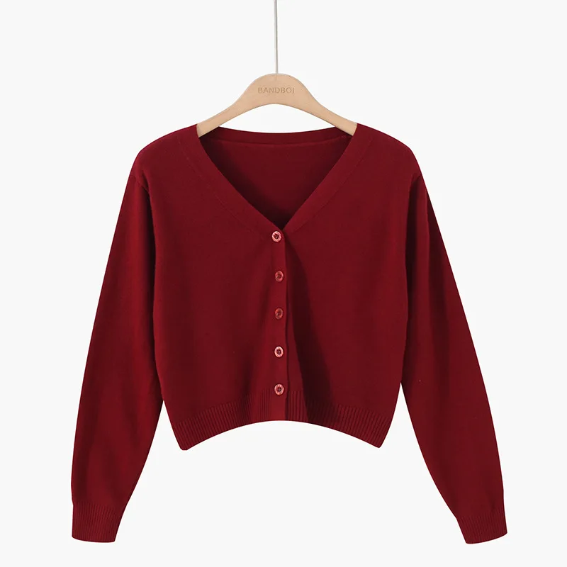 Koreanische Version Lose Herbst Kurze Hohe Taille Lange-ärmeln Äußere Top, Pelzigen frauen Jacke V-ausschnitt Strick Pullover strickjacke