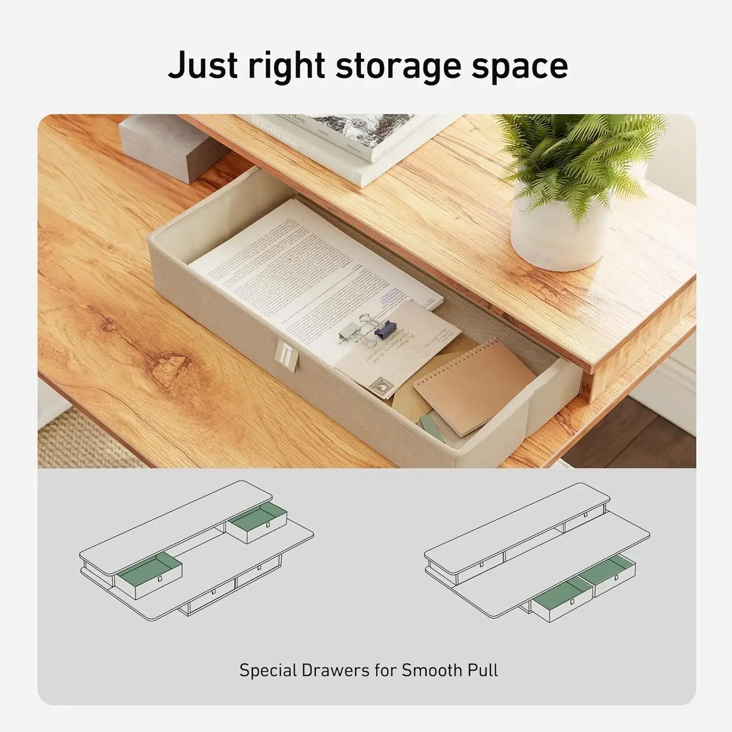 Sturdy Height Adjustable Electric Standing Desk with Drawers, 48 x 24 Inch Stand Up Table with Large Storage Shelf