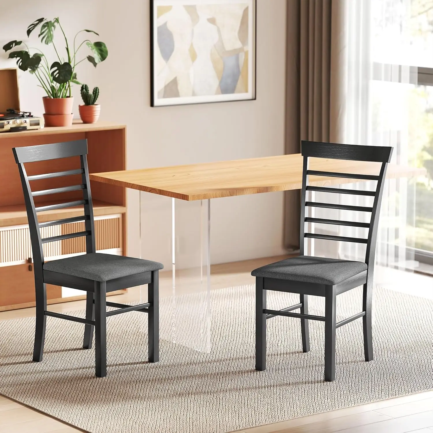 

Wooden Dining Chairs Set of 2, Farmhouse Upholstered Kitchen Chairs with Rubber Wood Frame for Living Room, Dining, Customized
