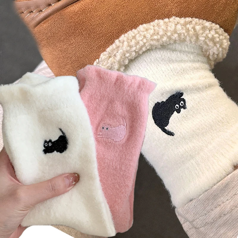 

Cute Cat Mink Fleece Super Soft Socks for Women Winter Warm Thicken Coral Plush Socks Thermal Snow Home Sleep Floor Kawaii Sock