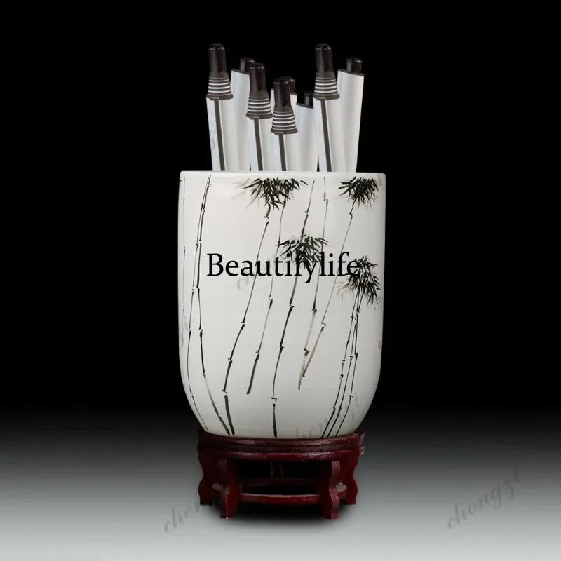 D80 Jingdezhen ceramic painting and calligraphy storage cylinder scroll cylinder Chinese living room study hand-painted floor