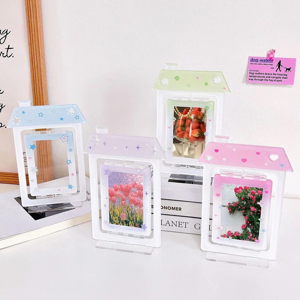 Acrylic Photo Frame Desktop Decor Card Display Stand Photo Protection Case Photo Holder Sweet INS Rotatable DIY Postcard Holder