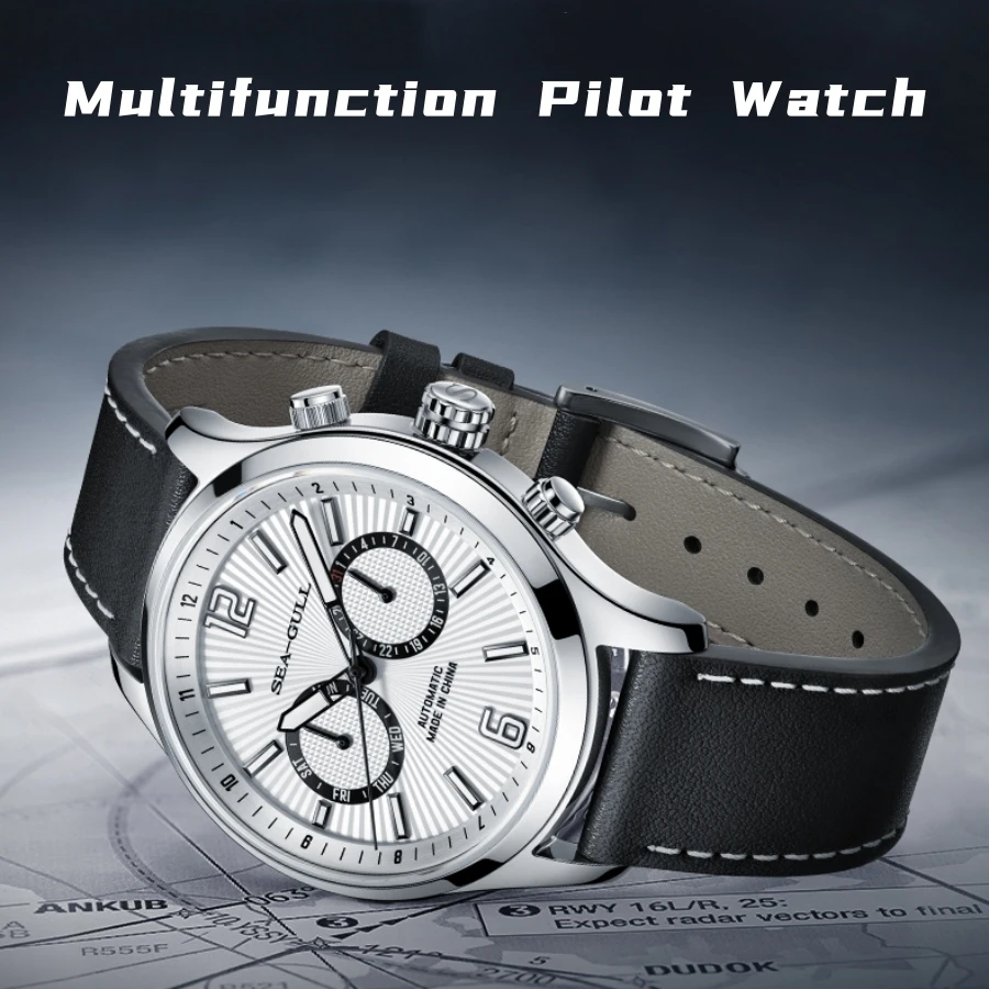 Sea-Gull Pilot Mechanical Watch For Men Panda Dial Luminous Sapphire Stainless Steel Wristwatch Waterproof Calendar Watches 6157