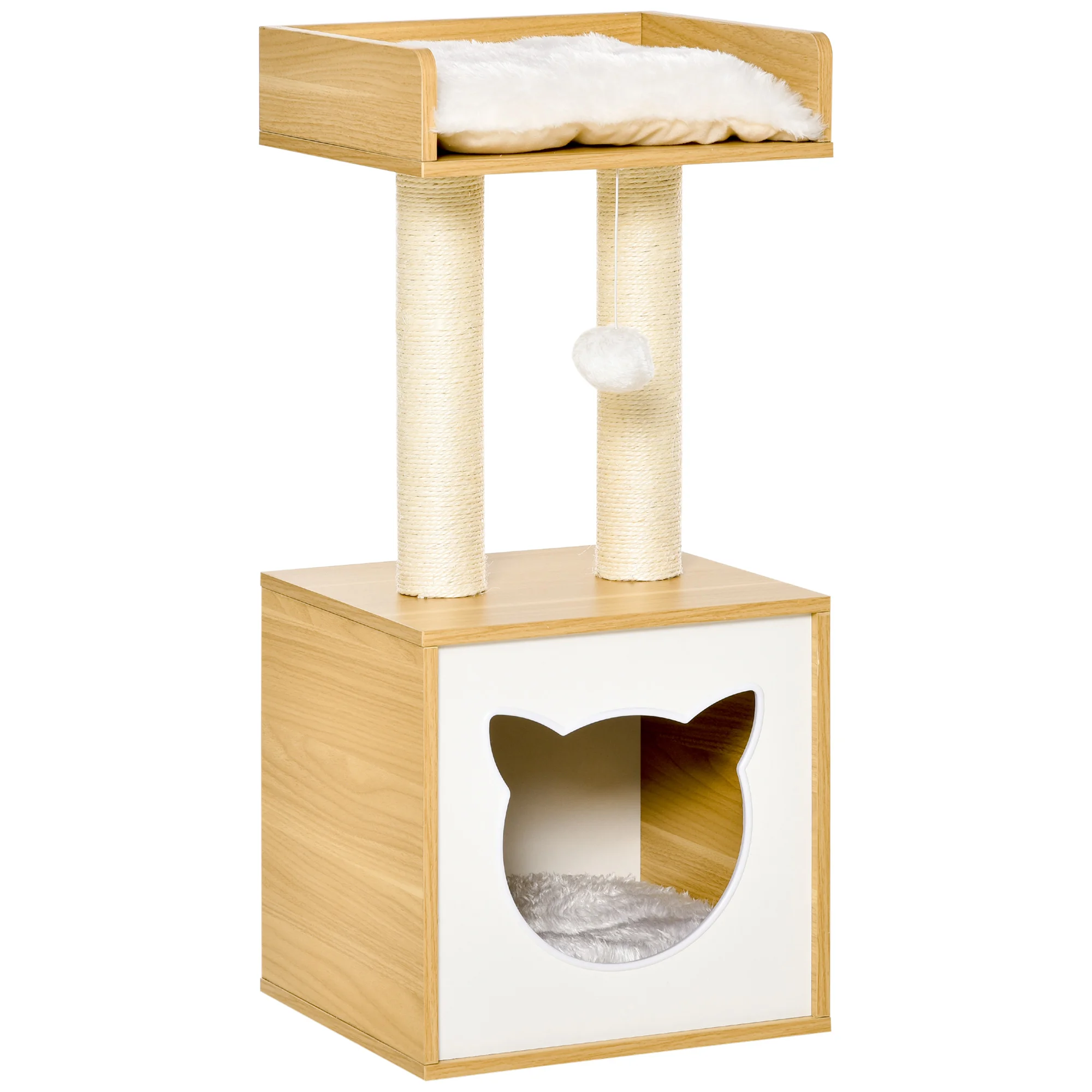 PawHut cat tree with cave bed scraper posts and cushions 35x35x81 cm