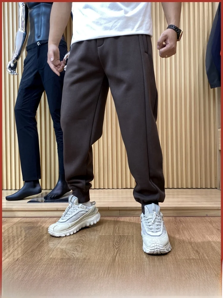 

Japanese Sle Thiened Sports Pants Men's Simple Color Sweatpants Elastic Waist Baggy Long Trousers Warm Straight Tube