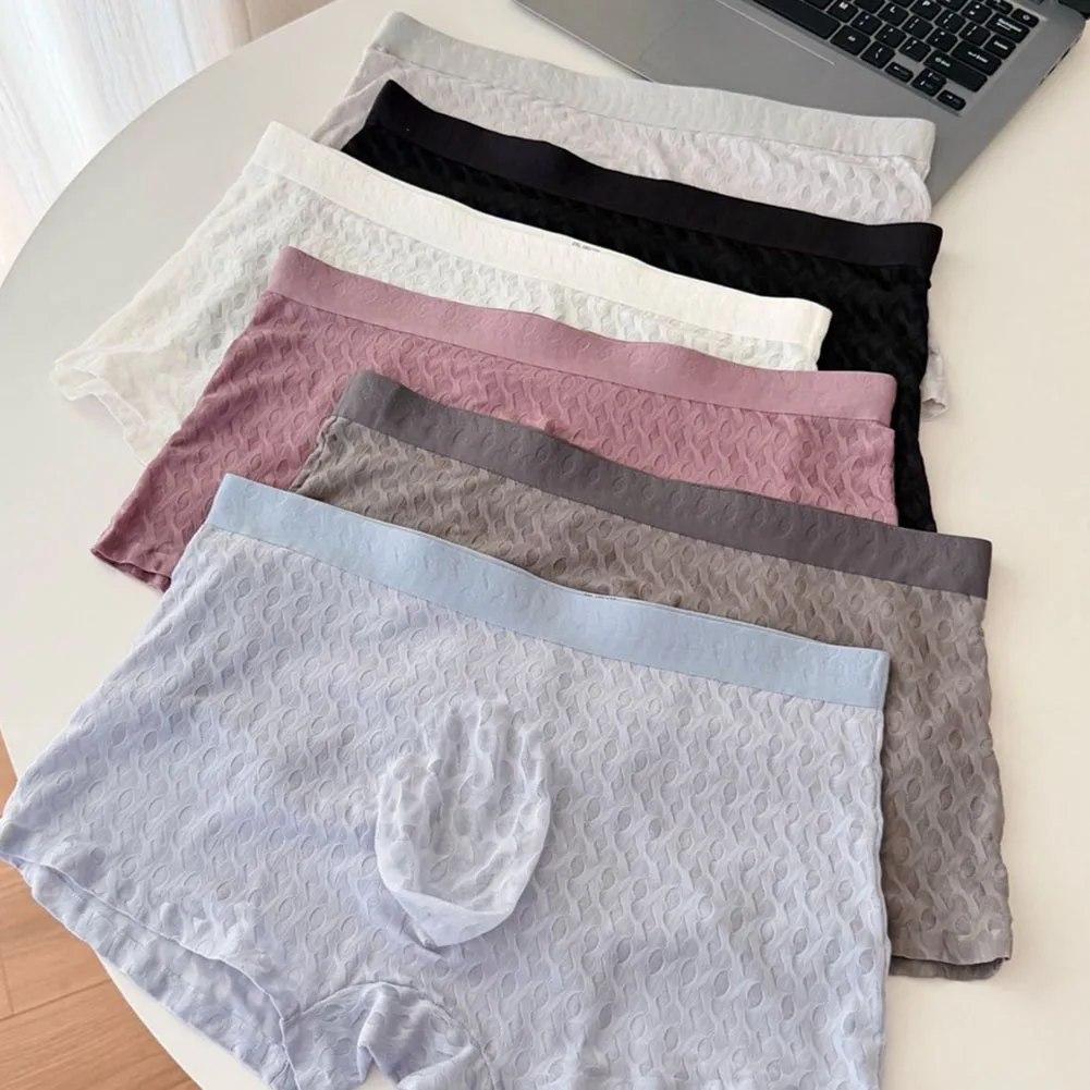 Men's Thin Trunks Briefs Hollow Bikini Boxer Shorts Ice Silk Panties Solid 3D Bulge Pouch Underwear See Through Men's Underpants