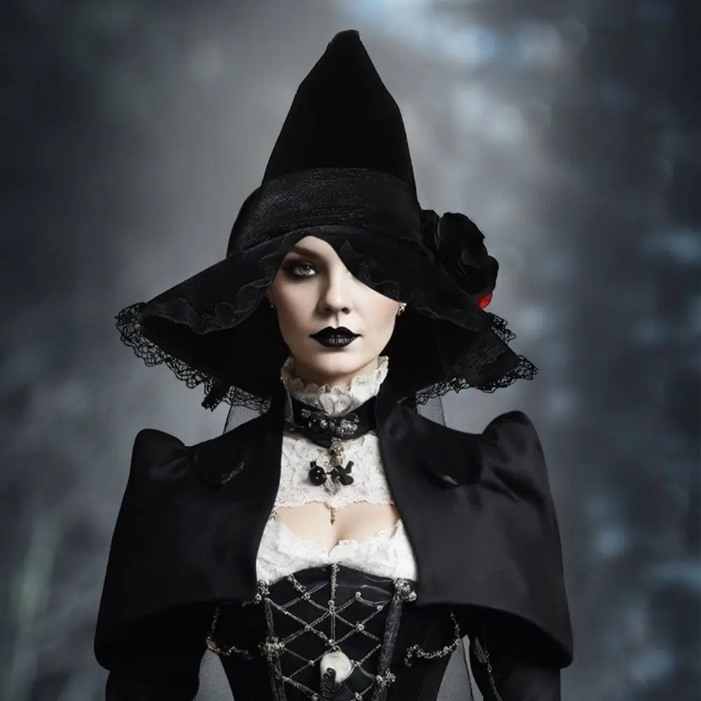 Witch Hat Halloween Baroque Witch Hat Halloween Cos Party Decoration Gothic Queen Mesh Hat Halloween Cos Hat