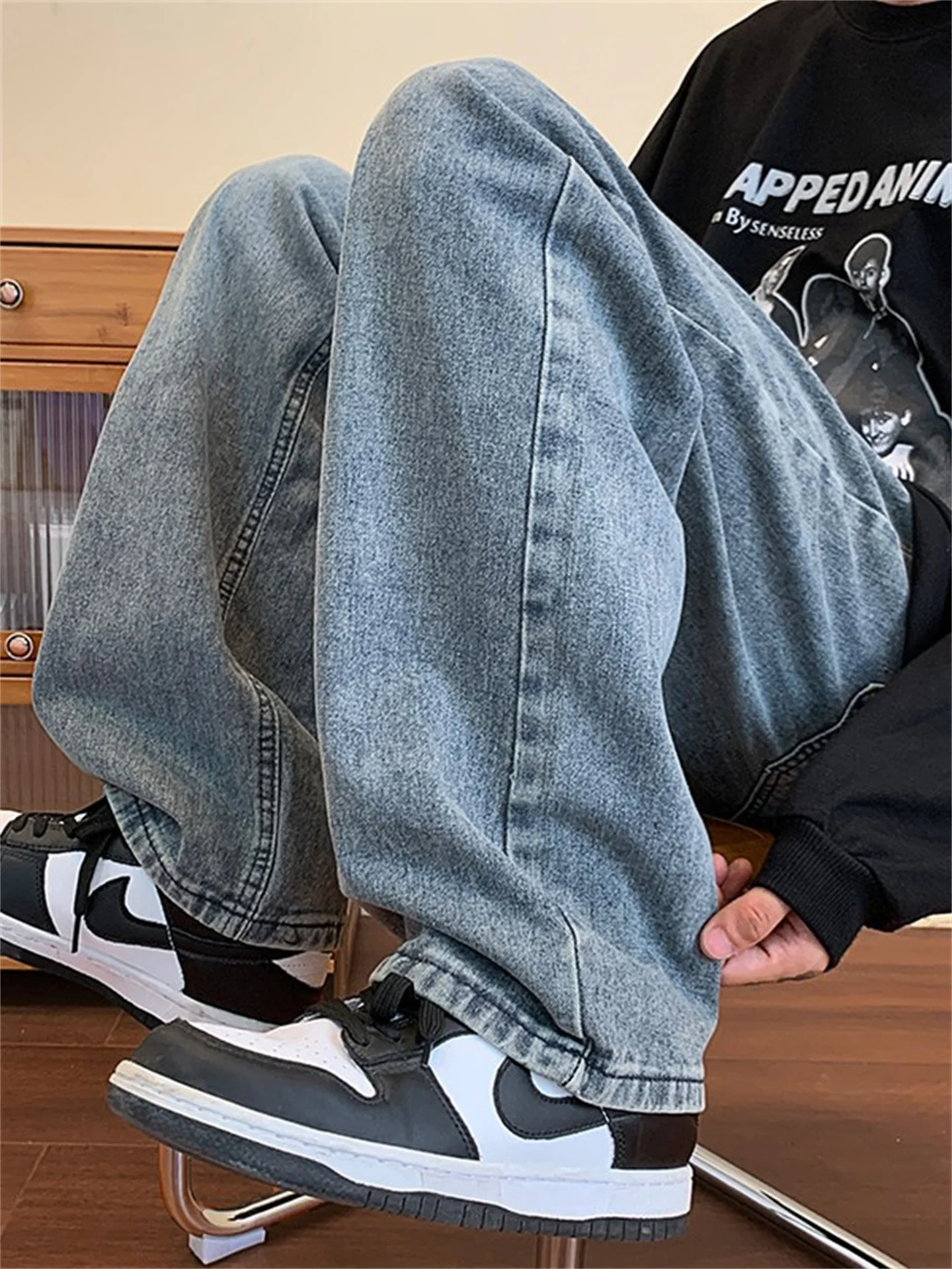 

Мужские джинсы Waed Blue: модные, в стиле ретро, свободные, широкие, прямые, в стиле Харадзюку, повседневные, длинные брюки