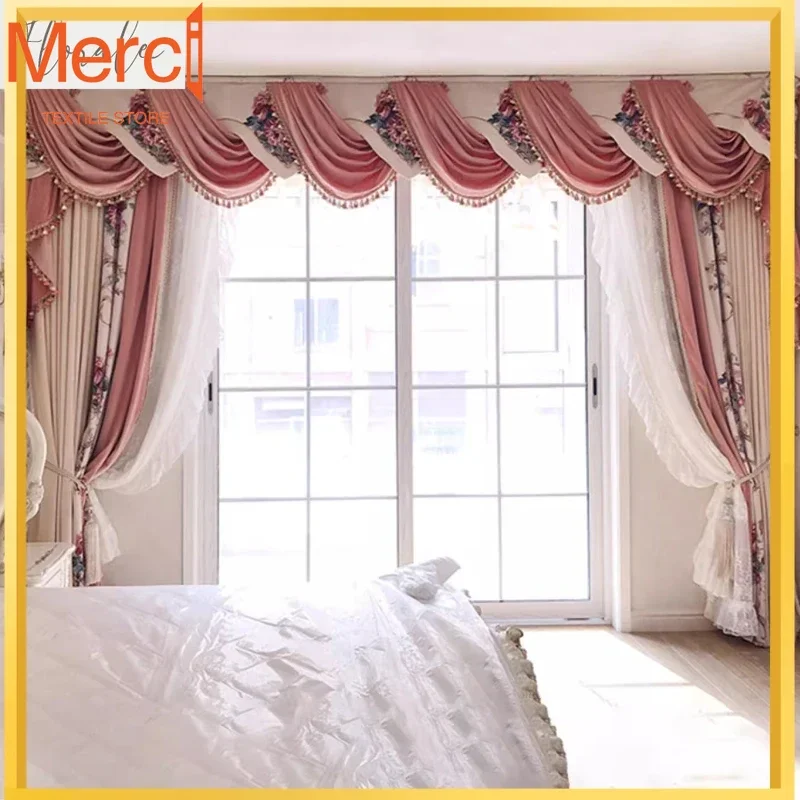 

Light Luxury High-end Velvet Curtains For Living Room Bedroom European-style Pink American Villa Luxury Romantic Princess Style