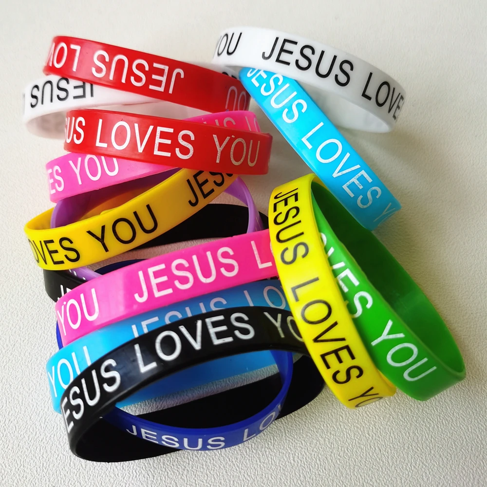 20PCS/Lot New Trendy Charming Jesus Wristband Silicone Bracelets Printing Religious Pattern Rubber Band for Catholic Christian